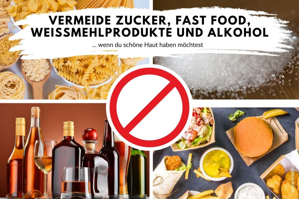 Strahlende Haut durch die richtige Ernährung: So reduzierst du Entzündungen von innen 2 Zucker, Fast Food, Alkohol und Weißmehlprodukte solltest du vermeiden, wenn du dich antientzündlich ernähren möchtest